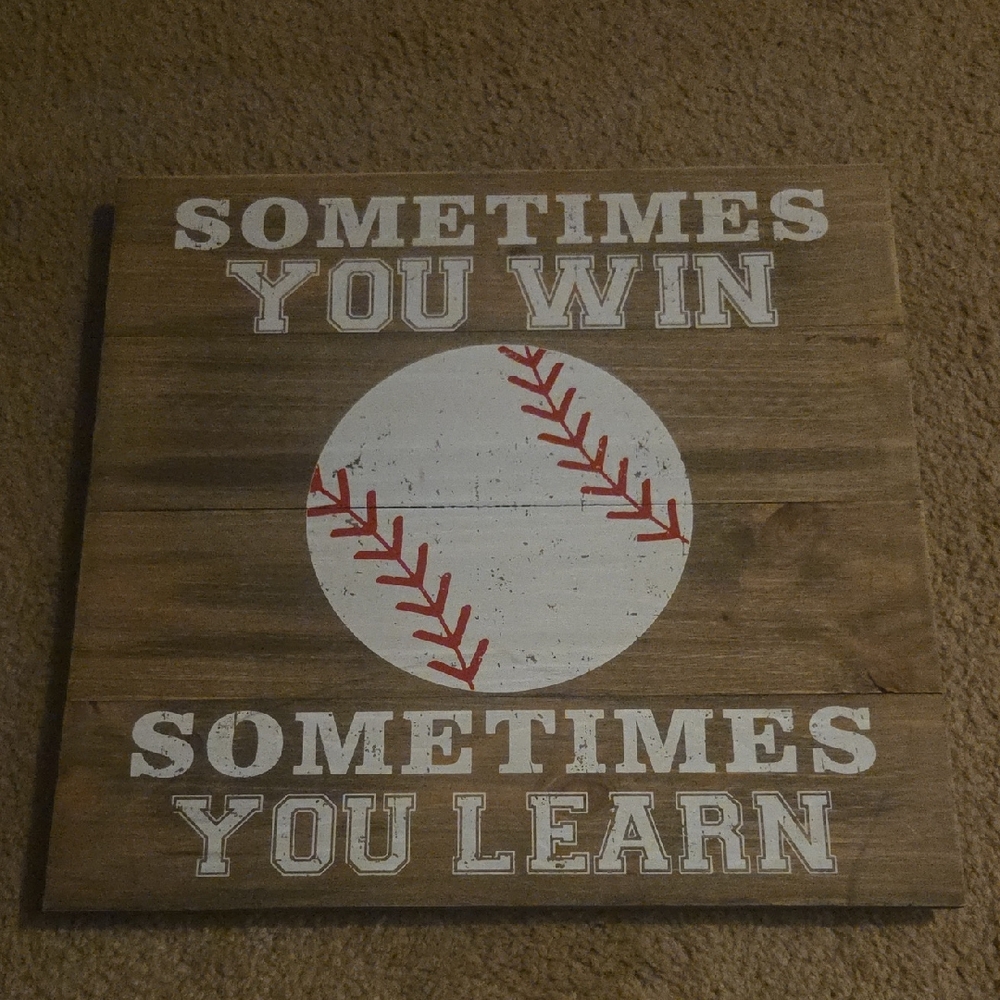 Wooden Baseball Wall Art with Inspirational Quote